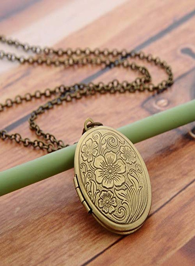 POYAMUSE Retro Flower Locket Pendant Necklace - Vintage Copper Colored Charms Locket Jewelry for Memorial Keepsake DIY Locket Gift-copper - Image 4